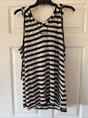 Michael Farrell Black & White Striped Knit Tank